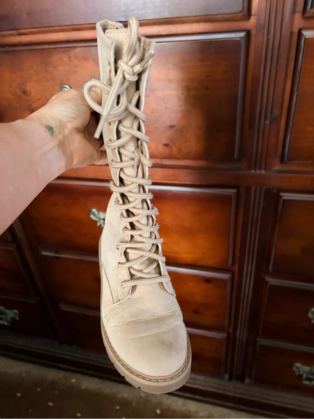 wonder nation Kids Lace-Up Tan Combat Boots